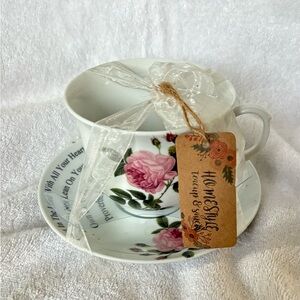 Kent Potter Teacup And Saucer New With Proverbs 3:5-6 Verse On Saucer 11 Fl Oz